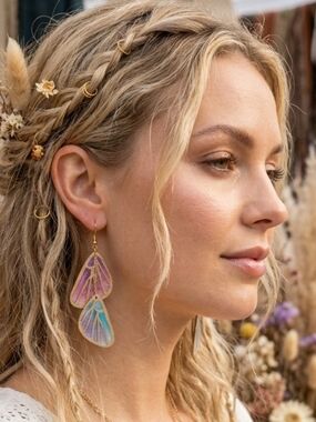 Butterfly Wing Earrings - Gold Multicolor - Handmade Women Jewelry